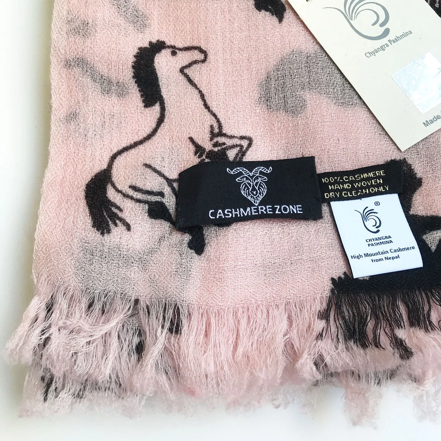 Animal Print Diamond Weave Pure Pashmina Shawl Pink