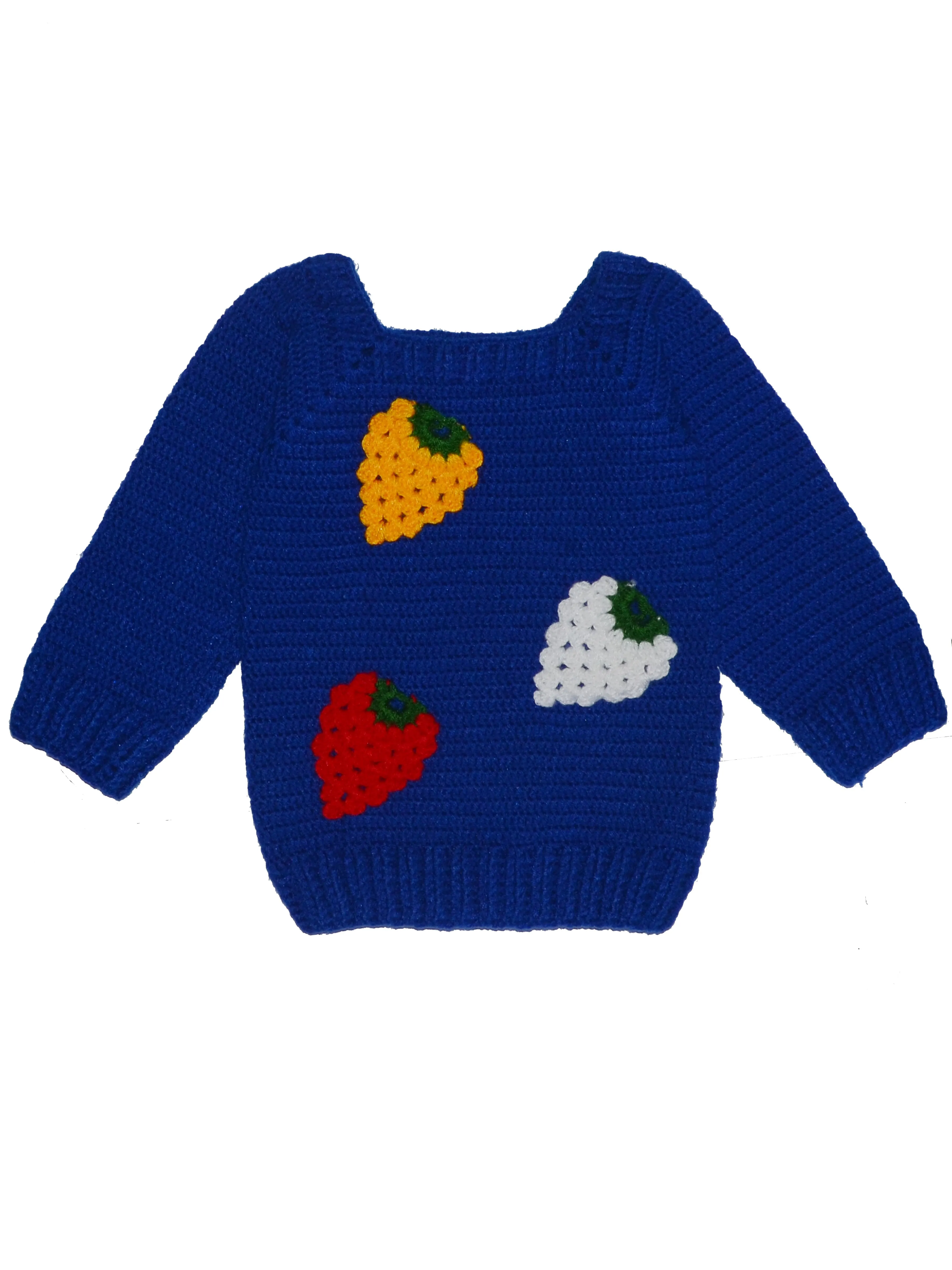 Beautiful Design Full Sleeve Applique Handmade Crochet Sweater For Baby Boy- Deep Blue