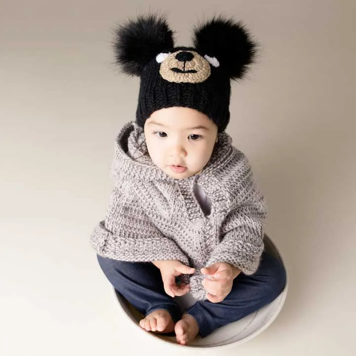 Black Bear Knit Beanie Hat for Babies, Toddlers & Kids