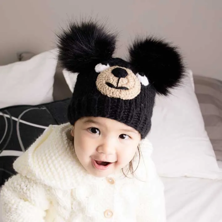 Black Bear Knit Beanie Hat for Babies, Toddlers & Kids