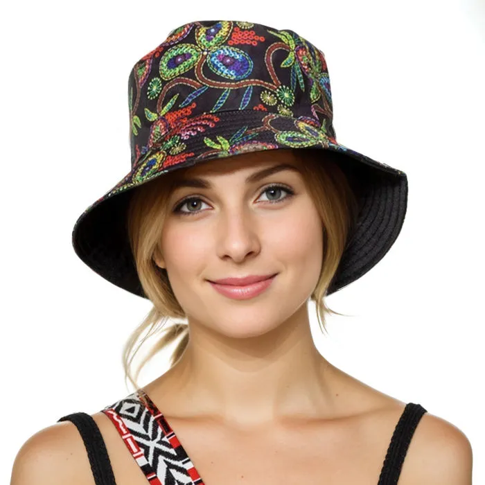 Black Paisley Color Reversible Bucket Hat