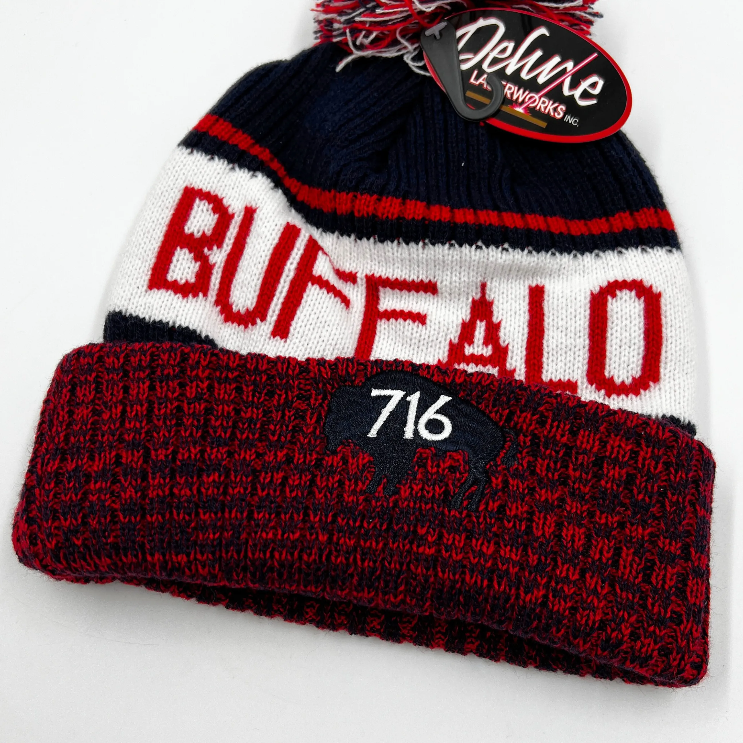 Buffalo 716 Black, Red, and White Winter Knit Hat