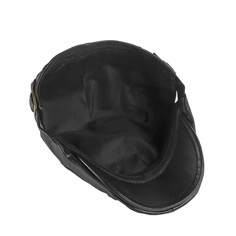 Classic Ivy Solid Color Leather Beret Hat