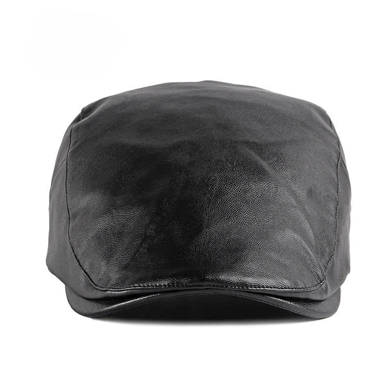 Classic Ivy Solid Color Leather Beret Hat