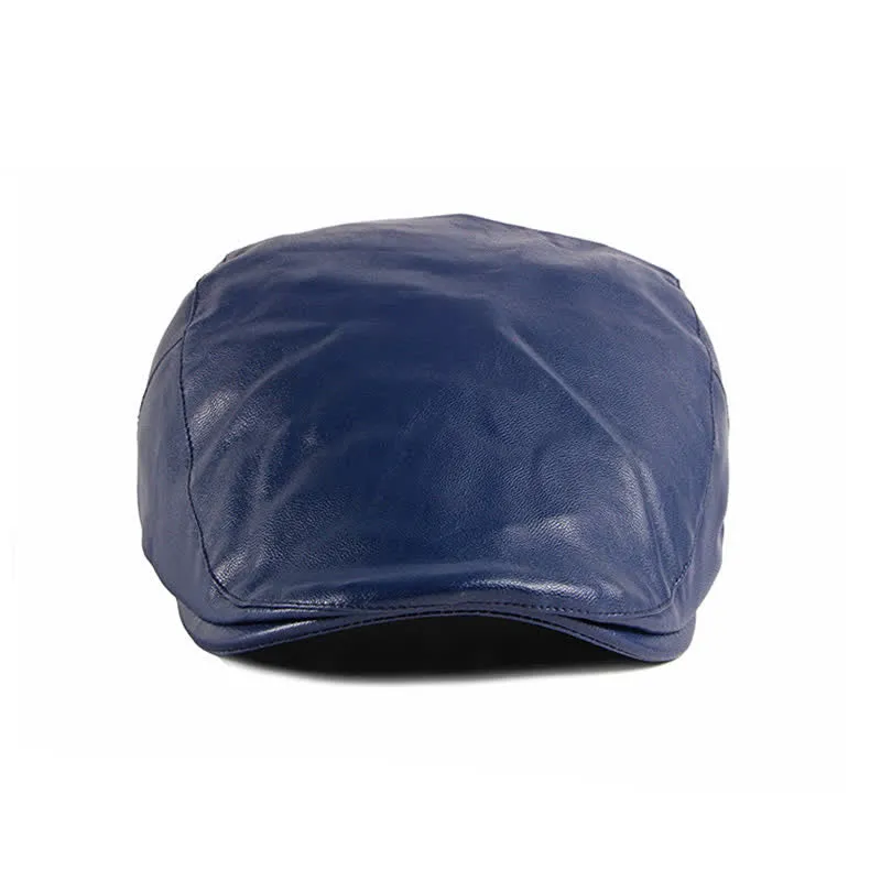 Classic Ivy Solid Color Leather Beret Hat