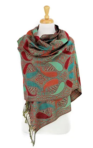 DBA18-26 Red & Green Paisley Print Pashmina Scarf