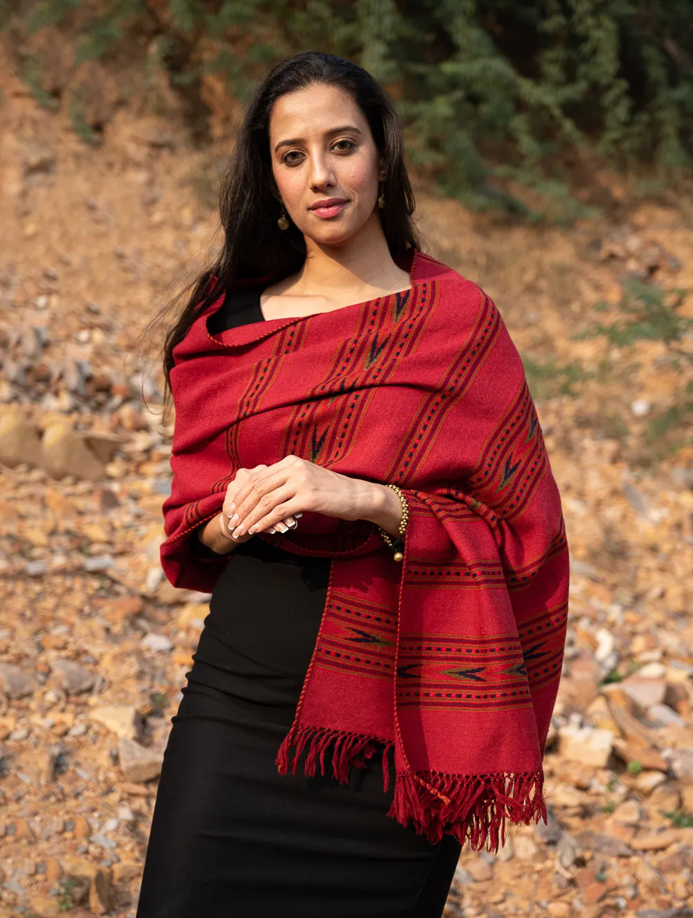 Exclusive Soft Himachal Wool Stole - 6 Border Weave