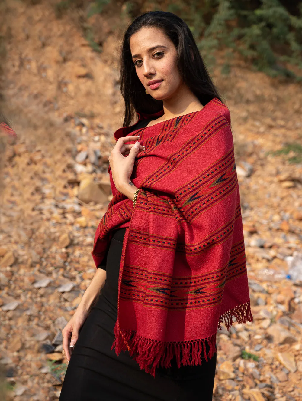 Exclusive Soft Himachal Wool Stole - 6 Border Weave