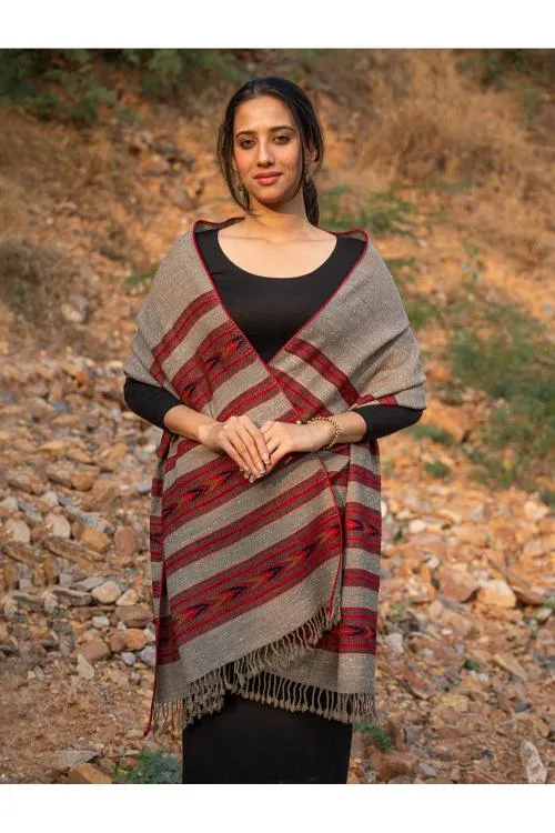 Exclusive, Soft Himachal Wool Stole - 6 Panels, Beige