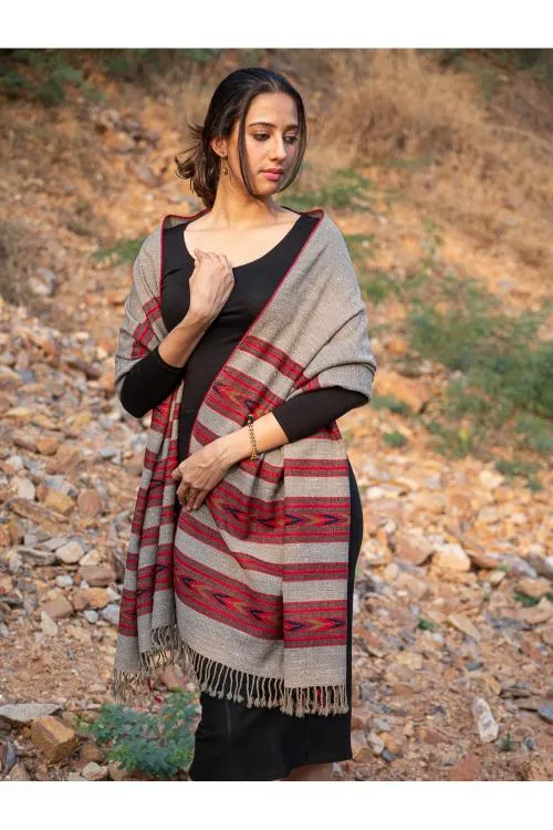 Exclusive, Soft Himachal Wool Stole - 6 Panels, Beige