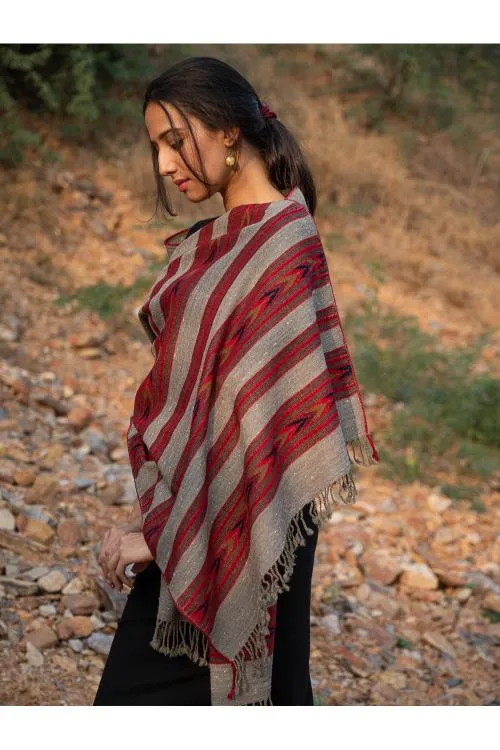 Exclusive, Soft Himachal Wool Stole - 6 Panels, Beige