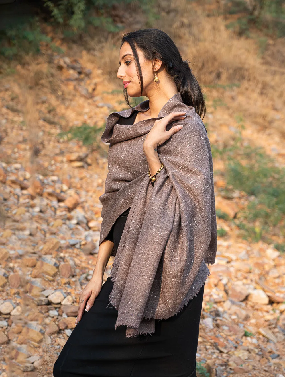 Fine, Soft Himachal Wool Plain Shawl - Brown Specks