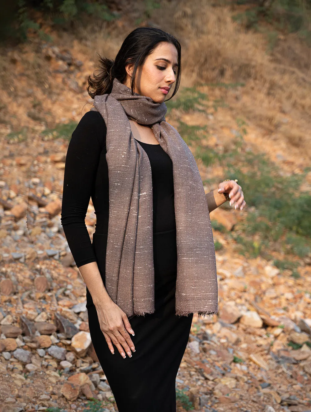 Fine, Soft Himachal Wool Plain Shawl - Brown Specks