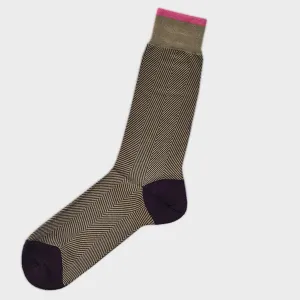 Herring Bone Fine Cotton Socks in Olive