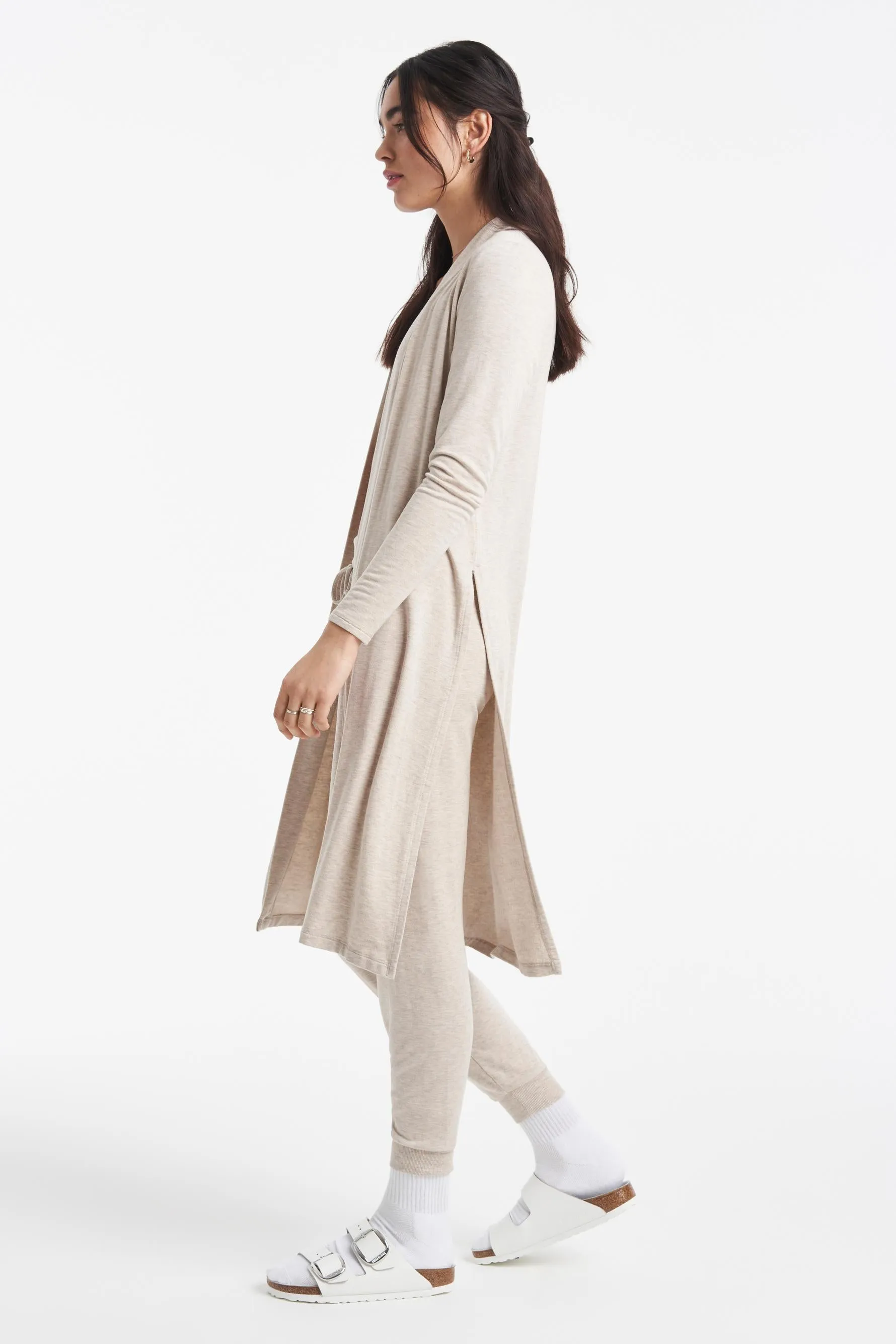 High Slits Long Duster - Oatmeal Heather