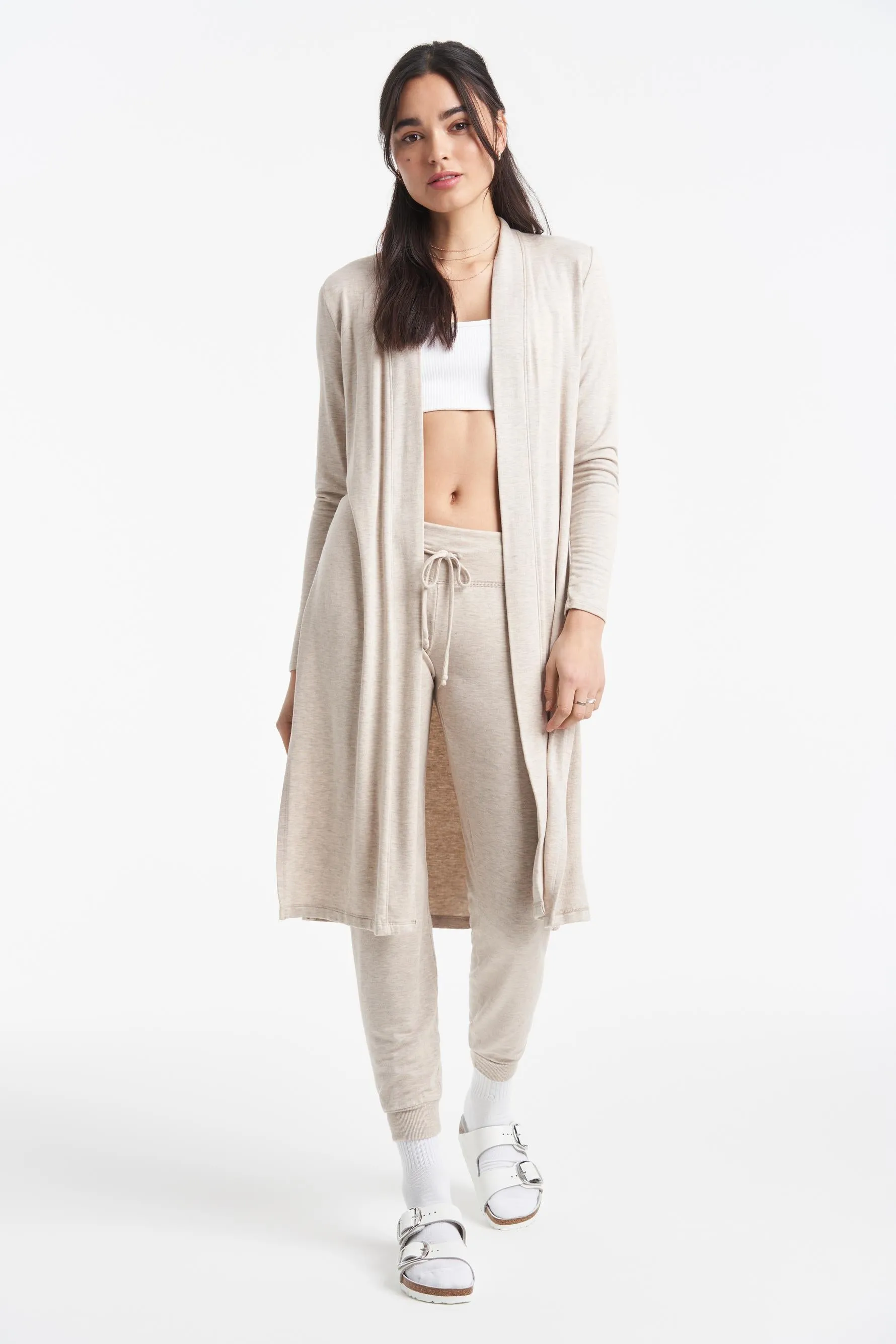 High Slits Long Duster - Oatmeal Heather