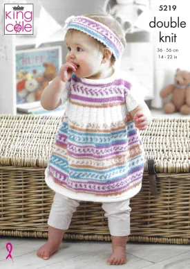 King Cole 5219 Cardigan, Dress, Coat, Beret and Headband DK Knitting Pattern