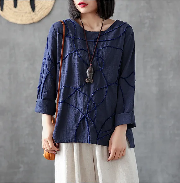 Length Sleeve Spring Summer Women Casual Blouse Cotton Linen Shirts  Women Tops DZA2005316