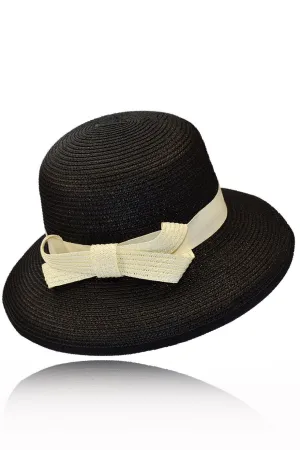 Lepyta Black Straw Beach Hat with Ribbon