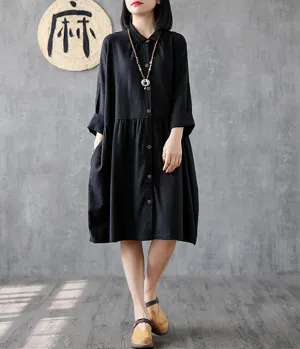 Long Sleeve Summer Spring Linen Women Dresses DZA206104