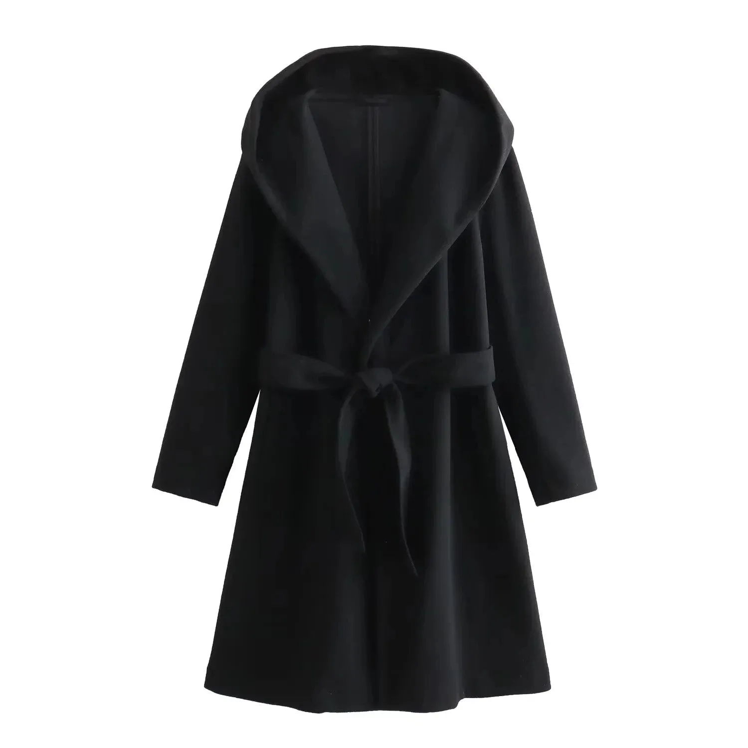 Pre Order:  Hooded Tie-Waist Wool Coat