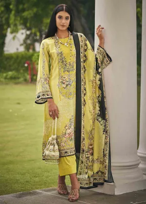 Sadhana Yellow Unstitched Pashmina Winter Suit Materials for Women