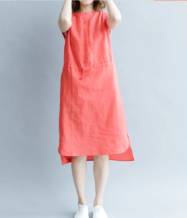 Sleeveless Summer Cotton Linen Spring Women Dresses Plus Size QZ200525