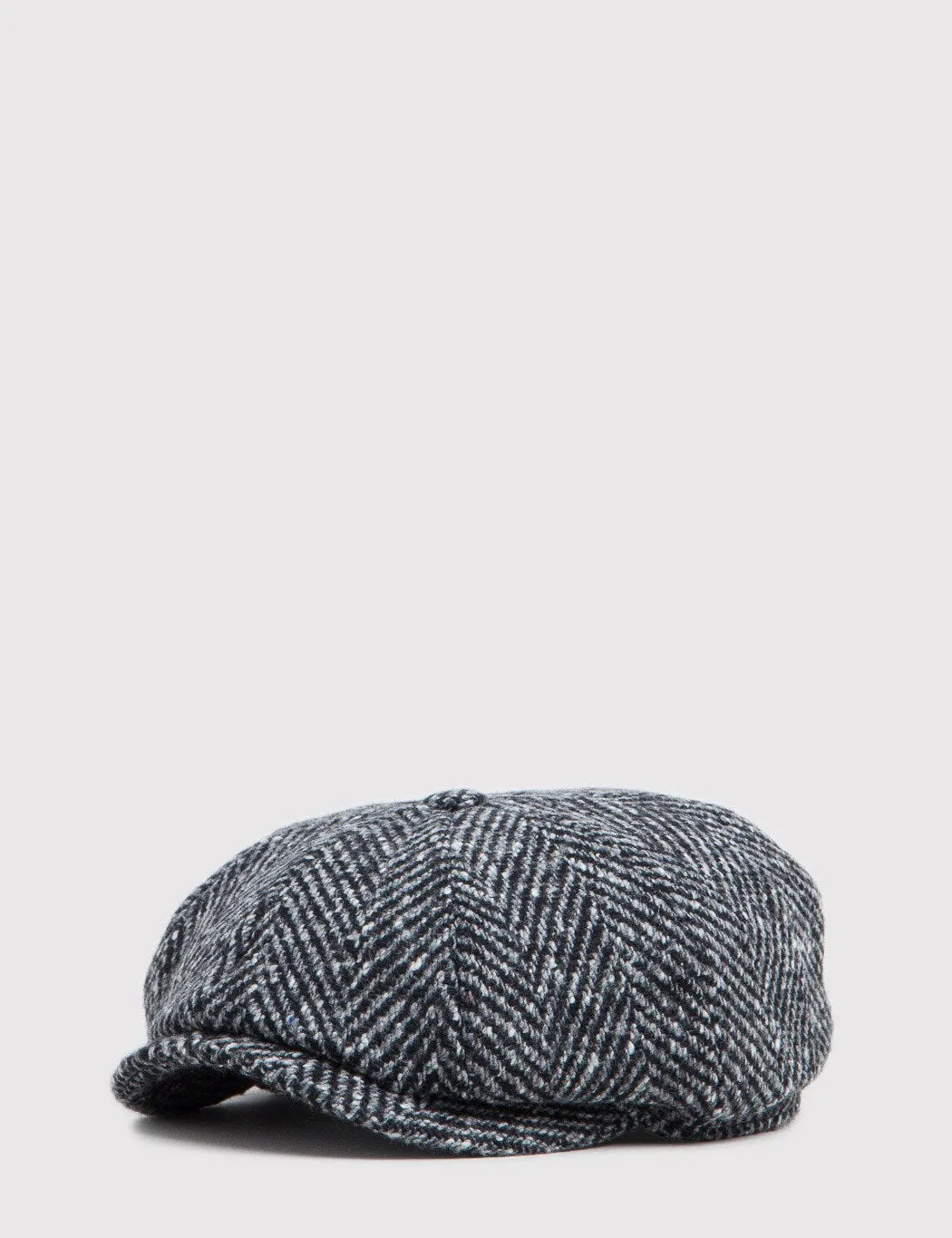 Stetson Hatteras Newsboy Cap (Wool Herringbone) - Black/Grey