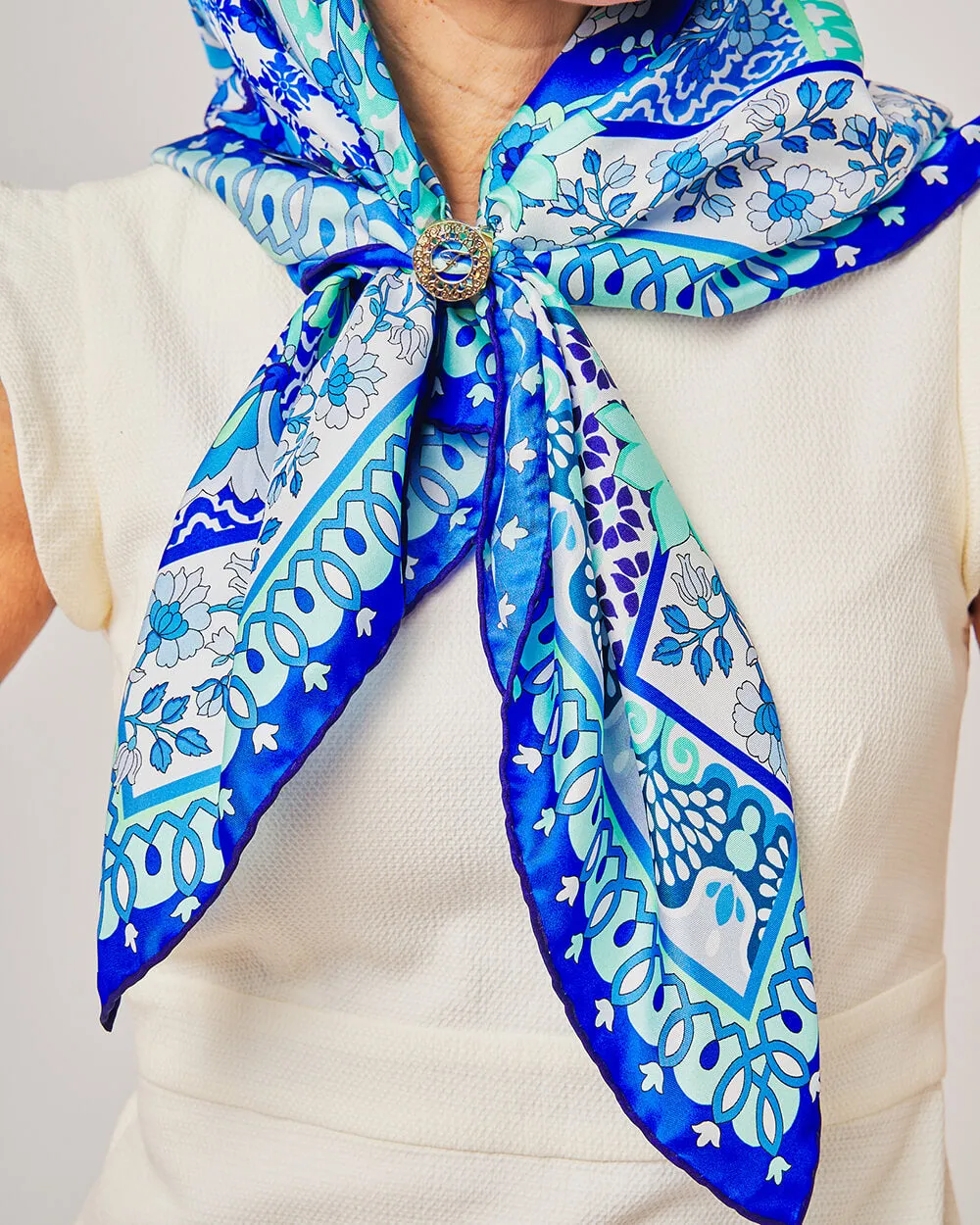 Tauromerion Blue Silk Twill Scarf and Ring