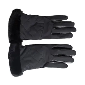 UGG Quilted Nylon Smart With Fur Black Gloves - Women's