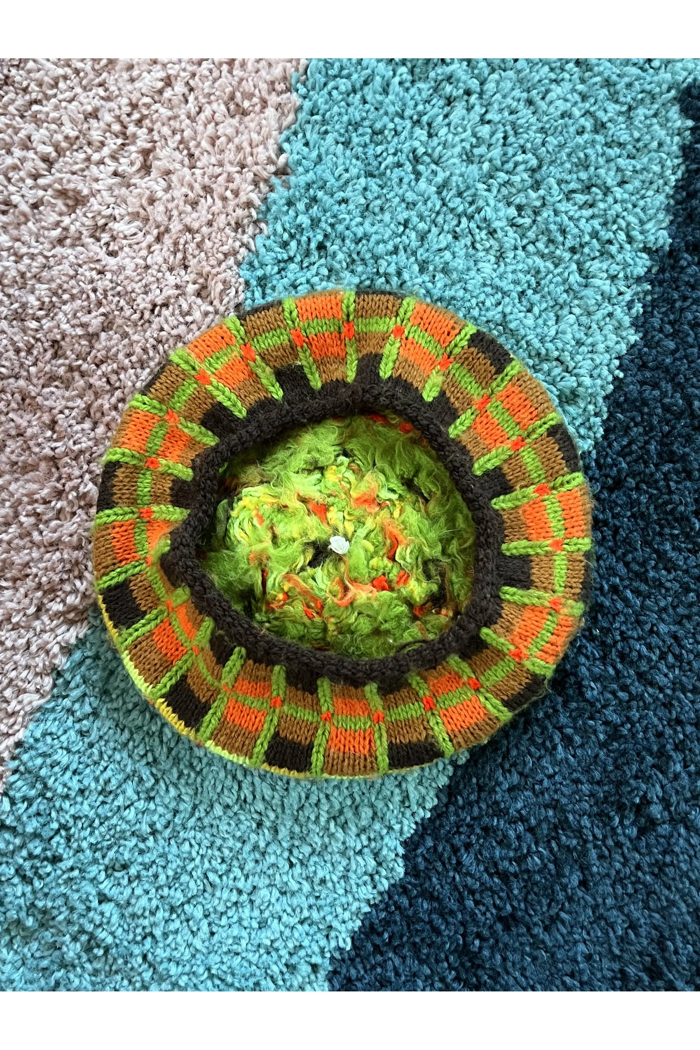 Vintage 70’s Bright Plaid Pom Pom Beret