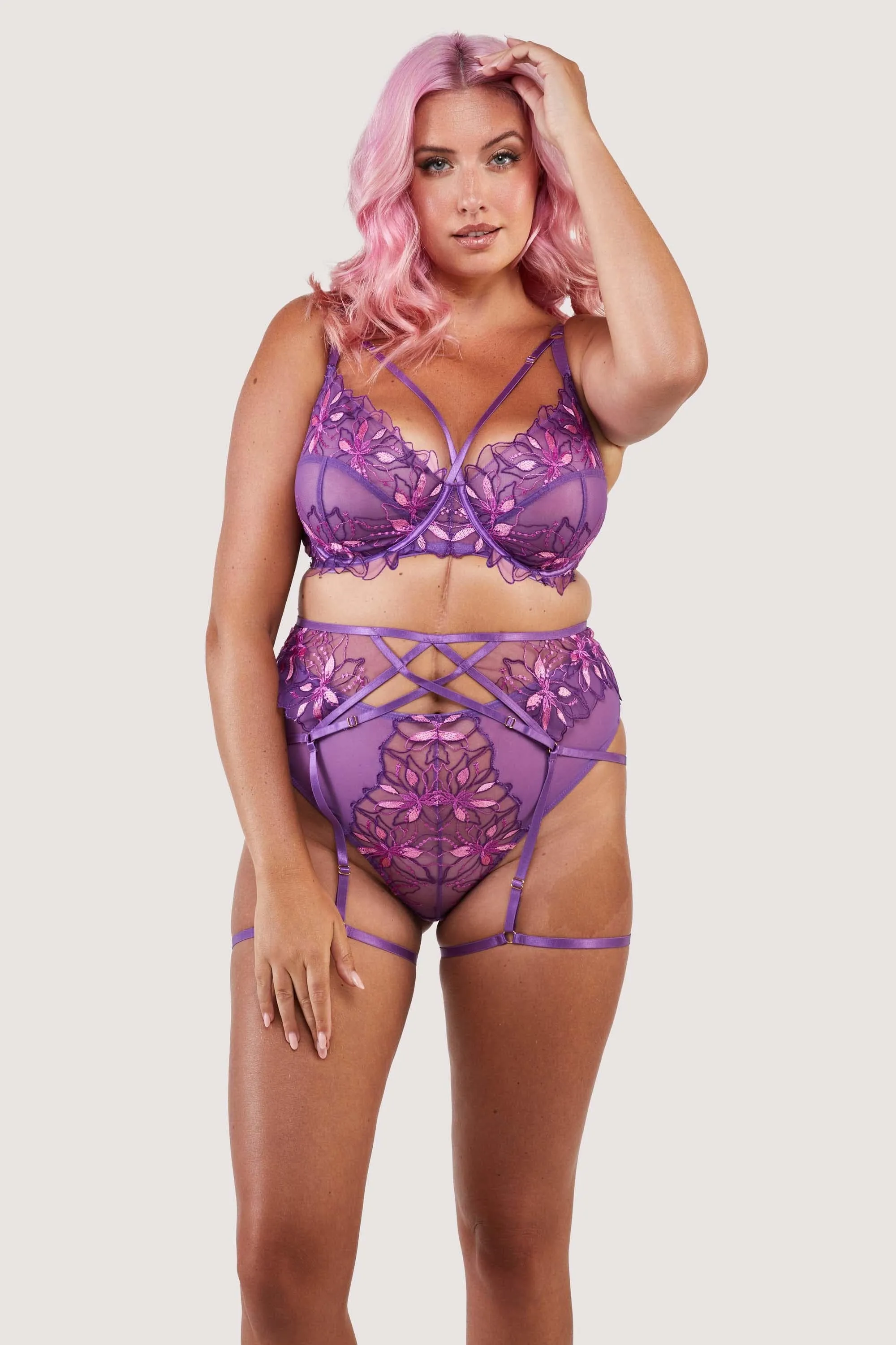 Walpole Purple Embroidered Strappy Suspender Belt